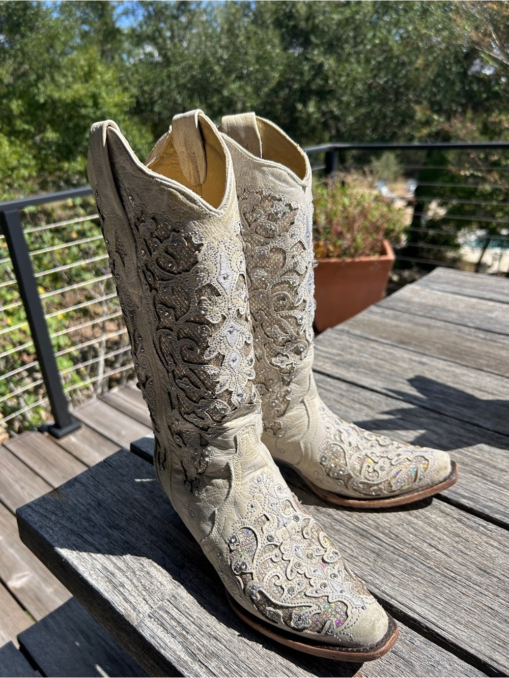 Corral Women's White Glitter Inlay Crystals Boots Bridal Collection 7.5 - Picture 3 of 14